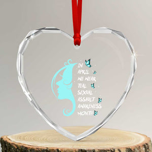 Sexual Assault Awareness Month Heart Crystal Glass Ornament In April We Wear Teal Ribbon TS14 Transparent Glass 3'' Heart Print Your Wear