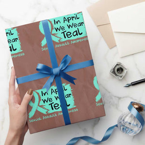 Sexual Assault Awareness Wrapping Paper Roll In April We Wear Teal TS10 Mocha Print Your Wear