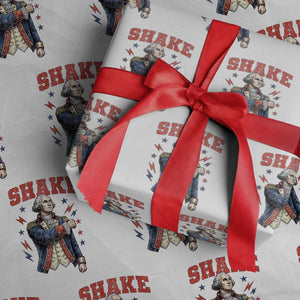 Shake Funny George Washington Patriotic Graphic Matching Wrapping Paper Roll Vintage Founding Father Distressed Stars and Lightning Bolts Dynamic Duo