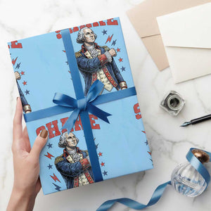 Shake Funny George Washington Patriotic Graphic Matching Wrapping Paper Roll Vintage Founding Father Distressed Stars and Lightning Bolts Dynamic Duo