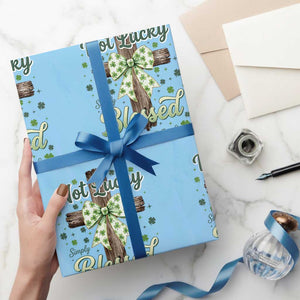 Shamrock Cross Irish St Patrick's Day Wrapping Paper Roll Not Lucky Simply Blessed TS14 Light Blue Print Your Wear