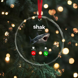 Shark Calling Meme Mispelled Shak Incoming Call Humor Crystal Glass Ornament