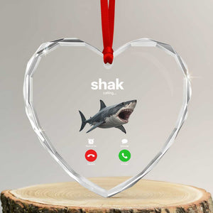 Shark Calling Meme Mispelled Shak Incoming Call Humor Heart Crystal Glass Ornament