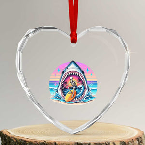 Shark Skeleton Surfer Heart Crystal Glass Ornament Hawaiian Beach Vacation Gift