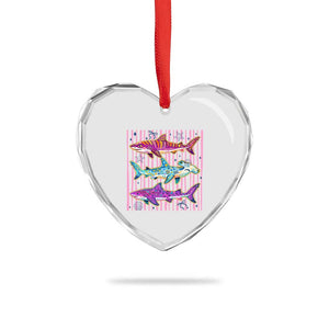Shark Summer Striped Coastal Ocean Life Glitter Print Heart Crystal Glass Ornament