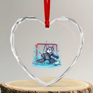 Siberian Husky Ice Hockey Player Heart Crystal Glass Ornament Funny Goalie Gift TS12 Transparent Glass 3'' Heart Print Your Wear