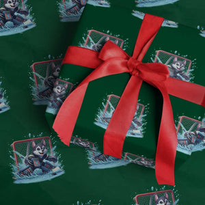 Siberian Husky Ice Hockey Player Wrapping Paper Roll Funny Goalie Gift TS12 Green Print Your Wear