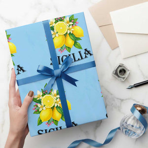 Sicilia Italia Fresh Lemon Wrapping Paper Roll Italian Sicilians Floral Citrus from Southern Italy TS02 Light Blue Print Your Wear