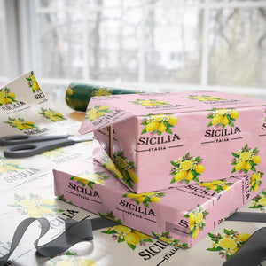 Sicilia Italia Fresh Lemon Wrapping Paper Roll Italian Sicilians Floral Citrus from Southern Italy TS02 Light Pink Print Your Wear