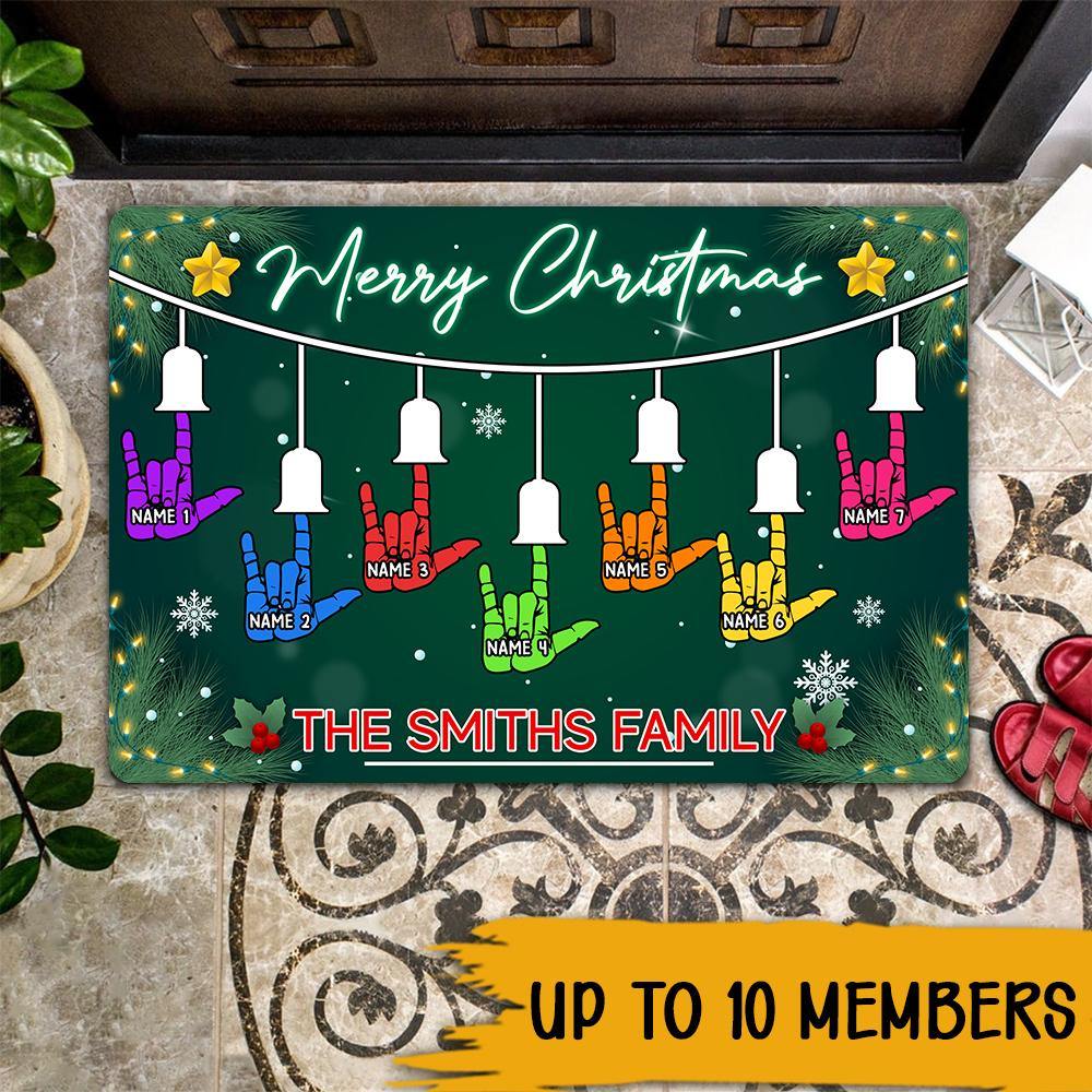 Personalized Sign Language Doormat Merry Christmas, Gift For Family, Couple CTM Custom - Printyourwear