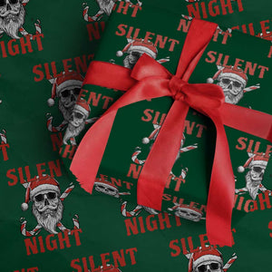 Silent Night Skull Christmas Wrapping Paper Roll Creepy Santa Gothic Holiday TS02 Green Print Your Wear