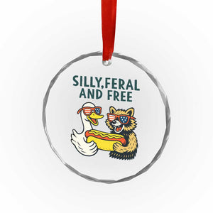 Silly Feral and Free Crystal Glass Ornament Funny Goose and Raccoon 4th of July Patriotic TS02 Print Your Wear