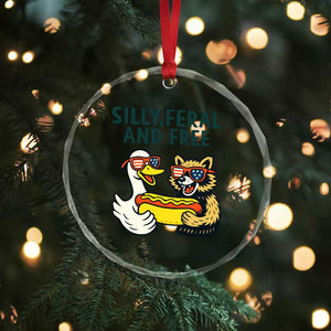 Silly Feral and Free Crystal Glass Ornament Funny Goose and Raccoon 4th of July Patriotic TS02 Print Your Wear