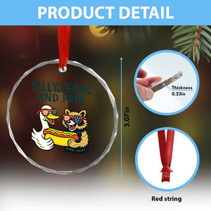 Silly Feral and Free Crystal Glass Ornament Funny Goose and Raccoon 4th of July Patriotic TS02 Print Your Wear