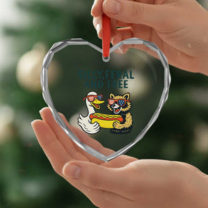 Silly Feral and Free Heart Crystal Glass Ornament Funny Goose and Raccoon 4th of July Patriotic TS02 Print Your Wear
