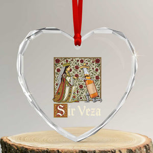Sir Veza Beer Medieval Knight Pun Sombrero Cinco De Mayo Heart Crystal Glass Ornament