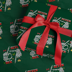 Six And Seven Meme Skeleton Wrapping Paper Roll Funny Trendy Christmas Party Gift TS12 Green Print Your Wear