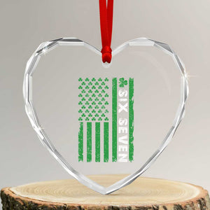 Six Seven 67 St Patricks Day Shamrock Vintage American Flag Heart Crystal Glass Ornament TS11 Transparent Glass 3'' Heart Print Your Wear