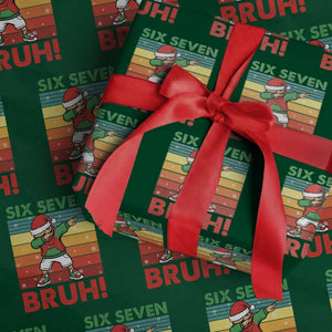 Six Seven Bruh Christmas Dabbing Wrapping Paper Roll Funny 67 Meme Retro Santa Kid Vibes TS02 Green Print Your Wear