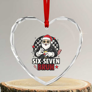 Six Seven Bruh Christmas Meme Heart Crystal Glass Ornament Cool Santa 67 Hand Sign Street Style Vibes TS02 Transparent Glass 3'' Heart Print Your Wear