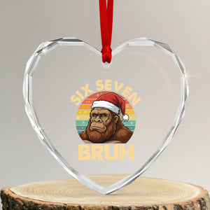Six Seven Bruh Meme Christmas Bigfoot Heart Crystal Glass Ornament 67 Sasquatch Santa Retro Holiday TS02 Transparent Glass 3'' Heart Print Your Wear