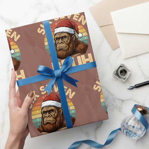 Six Seven Bruh Meme Christmas Bigfoot Wrapping Paper Roll 67 Sasquatch Santa Retro Holiday TS02 Mocha Print Your Wear