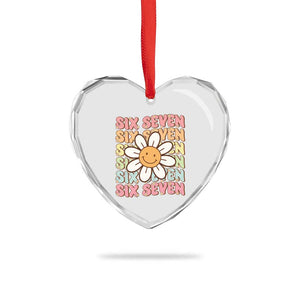 Six Seven Flower Power Heart Crystal Glass Ornament Viral 67 Meme with Retro Daisy TS02 Print Your Wear