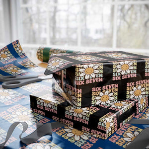 Six Seven Flower Power Wrapping Paper Roll Viral 67 Meme with Retro Daisy TS02 Black Print Your Wear