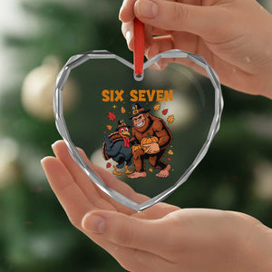 Six Seven Meme Bigfoot And Turkey Heart Crystal Glass Ornament Funny Thanksgiving Gift TS12 Print Your Wear