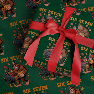 Six Seven Meme Bigfoot And Turkey Wrapping Paper Roll Funny Thanksgiving Gift TS12 Green Print Your Wear
