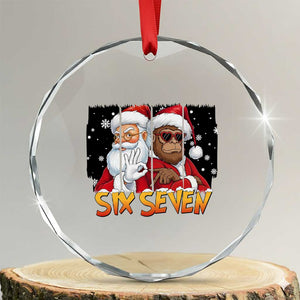 Six Seven Meme Santa Bigfoot Crystal Glass Ornament 67 Viral Gen Alpha Slang Christmas Gift TS12 Transparent Glass 3'' Circle Print Your Wear
