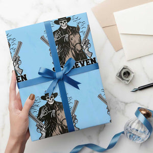 Six Seven Meme Skeleton Cowboy Wrapping Paper Roll Funny Western Gift TS12 Light Blue Print Your Wear