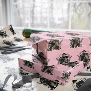 Six Seven Meme Skeleton Cowboy Wrapping Paper Roll Funny Western Gift TS12 Light Pink Print Your Wear