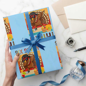 Six Seven Meme Turkey Dabbing Wrapping Paper Roll Funny Thanksgiving Gift TS12 Light Blue Print Your Wear