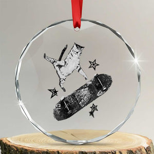 Skateboard Cat Y2K Crystal Glass Ornament Rockstar Gf Aesthetic Cat Retro Grunge Skater TS10 Transparent Glass 3'' Circle Print Your Wear