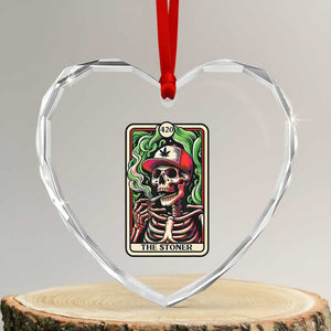 Skeleton 420 The Stoner Heart Crystal Glass Ornament Retro Tarot Card Weed Lover Cannabis Trippy Vibes TS02 Transparent Glass 3'' Heart Print Your Wear