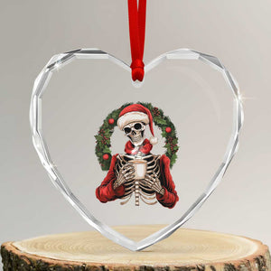 Skeleton Christmas Heart Crystal Glass Ornament Dead Inside But Caffeinated Coffee Lover Xmas Vibe TS02 Transparent Glass 3'' Heart Print Your Wear