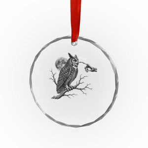 Skeleton Hand Boop Owl Crystal Glass Ornament Funny Spooky Halloween Moon Graphic