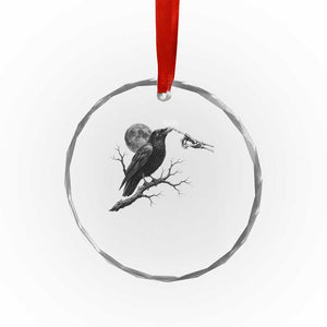 Skeleton Hand Boop Raven Crystal Glass Ornament Funny Spooky Halloween Crow Moon Graphic