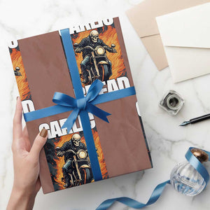 Skeleton Meme Wrapping Paper Roll Garlic Bread Flaming Biker On Fire Funny Edgy Hard Cringe TS02 Mocha Print Your Wear