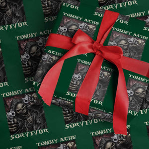 Skeleton Meme Wrapping Paper Roll Tummy Ache Survivor Funny Cool Edgy Hard Cringe TS02 Green Print Your Wear