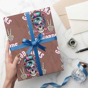 Skeleton Messy Bun Mom Wrapping Paper Roll Good Moms Say Bad Words TS12 Mocha Print Your Wear