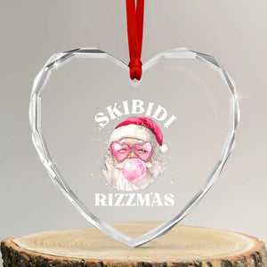 Skibidi Rizzmas Xmas Heart Crystal Glass Ornament Rizz Santa Pink Bubble Gum Funny Xmas Gen Alpha Girl Kids TS10 Transparent Glass 3'' Heart Print Your Wear