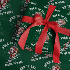 Skiing Santa Christmas Wrapping Paper Roll Funny Born to Ski Forced to Work TS10 Green Print Your Wear
