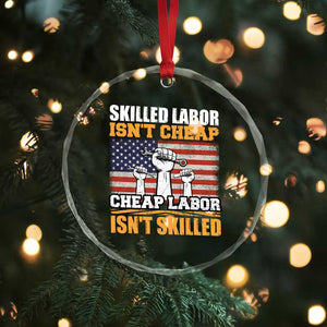 Skilled Labor Patriotic USA Flag Crystal Glass Ornament Blue Collar Trade Union Hand Tools Pride Graphic