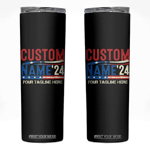 Personalized 2024 Election Skinny Tumbler Custom Name 47th US President Supporter Retro CTM02 Black Print Your Wear