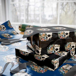 Skull Christmas Wrapping Paper Roll Sorta Scary Sorta Merry TS02 Black Print Your Wear