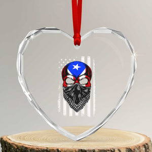 Skull Puerto Rican American Flag Heart Crystal Glass Ornament With Bandana TS10 Transparent Glass 3'' Heart Print Your Wear