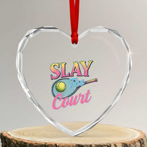 Slay The Court Queen Heart Crystal Glass Ornament Witty Tennis Player Gift For Girls TS12 Transparent Glass 3'' Heart Print Your Wear