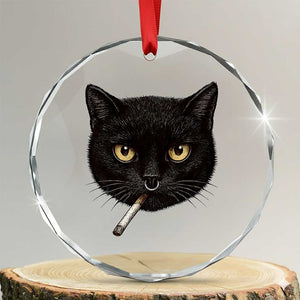 Smoking Cat Y2K Crystal Glass Ornament Vintage Black Cat Edgy Retro 90s Grunge TS10 Transparent Glass 3'' Circle Print Your Wear